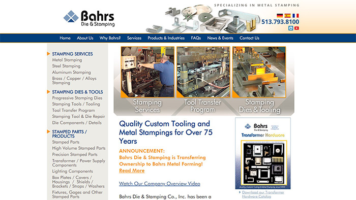 Bahrs Die & Stamping web site